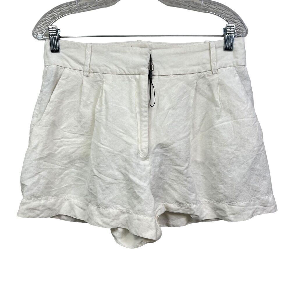 Canal Womens Linen Blend Shorts Pleated Slash Pockets High Rise Cream Size M*